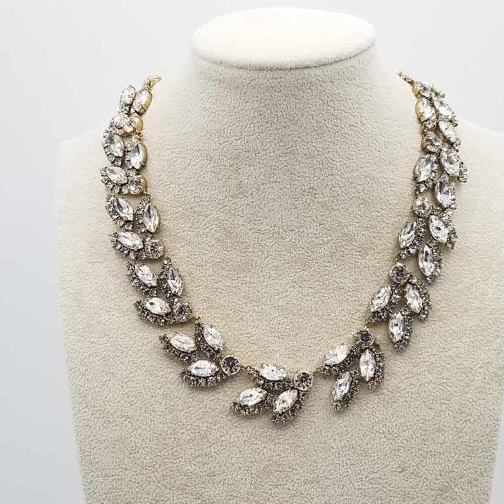 J Crew Clear Crystal Leaf Statement Necklace - image 3